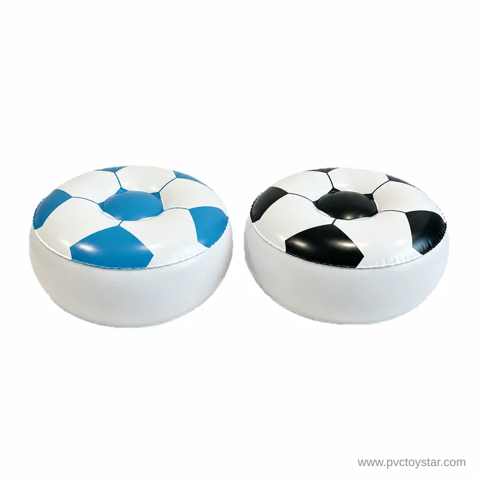 Blue-and-white and black-and-white soccer-print inflatable round stools